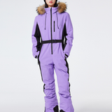 Traje de esquí para mujer – Corte ajustado – Impermeable y cortavientos – Capucha de piel sintética