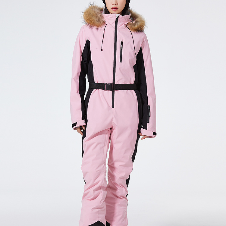 Traje de esquí para mujer – Corte ajustado – Impermeable y cortavientos – Capucha de piel sintética