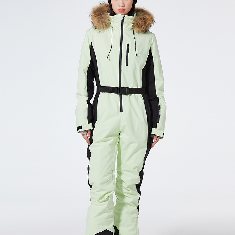 Traje de esquí para mujer – Corte ajustado – Impermeable y cortavientos – Capucha de piel sintética