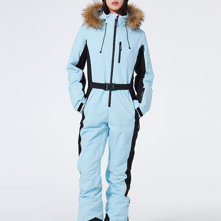Traje de esquí para mujer – Corte ajustado – Impermeable y cortavientos – Capucha de piel sintética