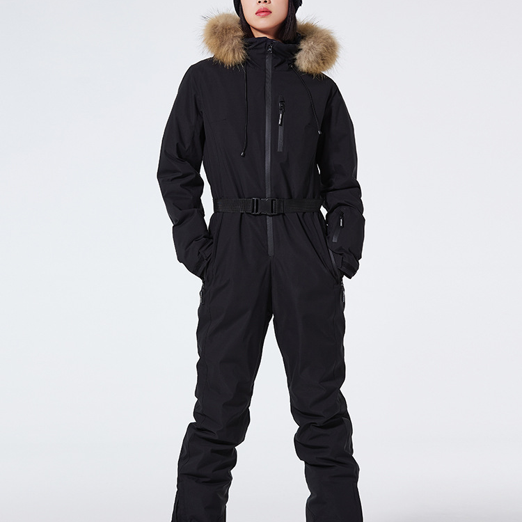 Traje de esquí para mujer – Corte ajustado – Impermeable y cortavientos – Capucha de piel sintética