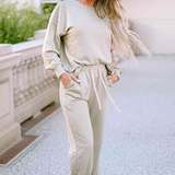 Conjunto de ropa de estar por casa para mujer – Corte relajado – Algodón suave – Cintura elástica – Puños acanalados