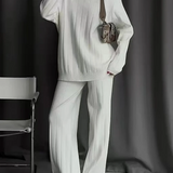 Conjunto de pantalón de mujer – Punto acanalado – Corte recto – Cuello alto – Tejido elástico