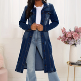 Chaqueta vaquera larga para mujer - Tejido - Corte holgado - Cuello clásico