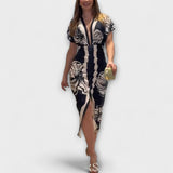 Cleo - Vestido midi único con mangas dolman y estampado brasileño