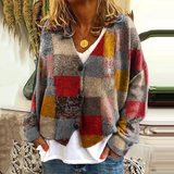 Cárdigan de mujer – Corte holgado – Punto suave – Diseño patchwork – Botones – Estampado floral