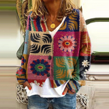 Cárdigan de mujer – Corte holgado – Punto suave – Diseño patchwork – Botones – Estampado floral