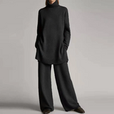 Conjunto de ropa de estar por casa para mujer – Punto suave – Top de cuello alto extragrande – Pantalones de pierna ancha