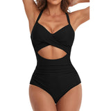 Traje de baño de una pieza para mujer – Corte ajustado – Tirantes cruzados – Copas con relleno – Detalle de abertura