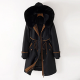 Parka para mujer - Tejido - Corte holgado - Largo hasta la mitad del muslo - Capucha de piel