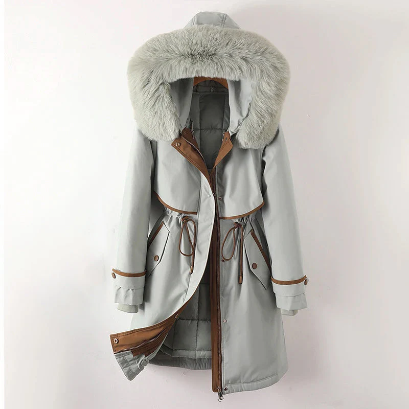 Parka para mujer - Tejido - Corte holgado - Largo hasta la mitad del muslo - Capucha de piel