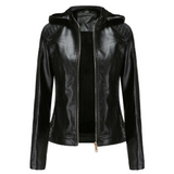 Chaqueta de mujer – Piel sintética – Corte entallado – Capucha desmontable – Forro cálido
