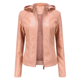Chaqueta de mujer – Piel sintética – Corte entallado – Capucha desmontable – Forro cálido