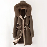 Parka para mujer - Tejido - Corte holgado - Largo hasta la mitad del muslo - Capucha de piel
