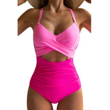 Traje de baño de una pieza para mujer – Corte ajustado – Tirantes cruzados – Copas con relleno – Detalle de abertura
