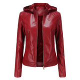 Chaqueta de mujer – Piel sintética – Corte entallado – Capucha desmontable – Forro cálido