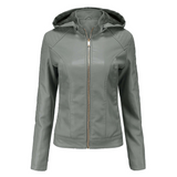 Chaqueta de mujer – Piel sintética – Corte entallado – Capucha desmontable – Forro cálido