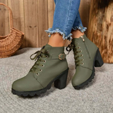 Botines de mujer – Piel sintética estructurada – Cordones – Cierre de cremallera – Tacón bloque