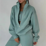 Conjunto de chándal para mujer – Corte holgado – Cuello con cremallera – Cintura elástica