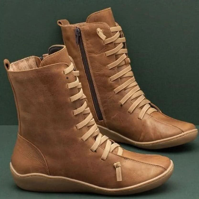 Botas altas para mujer - Piel auténtica - Cordones y cremallera lateral - Comodidad y estilo