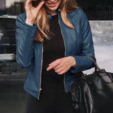 Chaqueta de mujer – Piel sintética – Corte ajustado – Largo corto – Cuello alto con cremallera