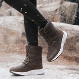 Botas de combate para mujer – Altura hasta media pantorrilla – Forro cálido – Impermeable – Suela con tacos