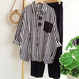 Conjunto de mujer – Lino – Camisa holgada con botones + Pantalón ancho con cintura elástica