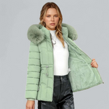 Parka para mujer – Corte entallado – Acolchado cálido – Capucha de piel sintética