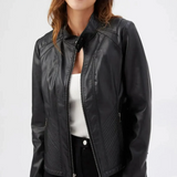 Chaqueta de mujer – Corte entallado – Efecto piel – Paneles acolchados – Cierre de cremallera
