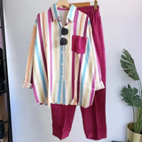 Conjunto de mujer – Lino – Camisa holgada con botones + Pantalón ancho con cintura elástica
