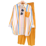 Conjunto de mujer – Lino – Camisa holgada con botones + Pantalón ancho con cintura elástica