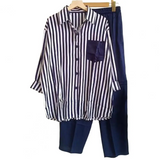 Conjunto de mujer – Lino – Camisa holgada con botones + Pantalón ancho con cintura elástica