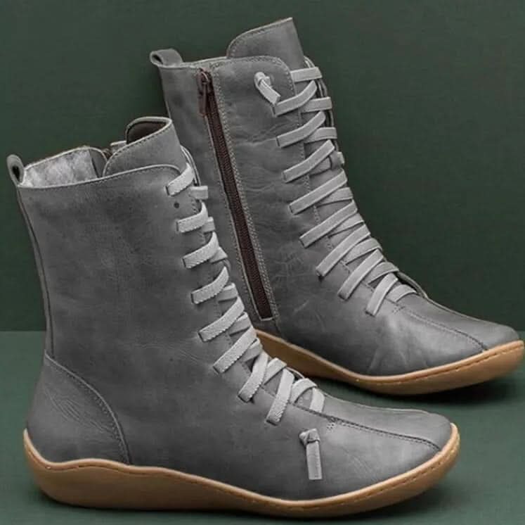 Botas altas para mujer - Piel auténtica - Cordones y cremallera lateral - Comodidad y estilo