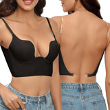 Sujetador halter para mujer – Corte largo invisible – Tirantes ajustables – Soporte con aros