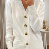 Chaleco de mujer – Tejido de lana – Corte holgado – Cuello en V con botones de corazón