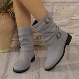 Botas de mujer – Tejido suave – Corte relajado – Detalle de hebilla – Suela plana