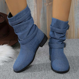 Botas de mujer – Tejido suave – Corte relajado – Detalle de hebilla – Suela plana
