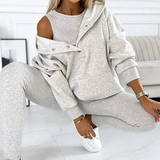 Conjunto de ropa de estar por casa para mujer – Punto suave – Top con hombros descubiertos – Pantalón ajustado