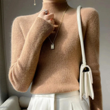 Suéter de mujer – Corte entallado – Punto de lana – Cuello alto – Ribete de canalé