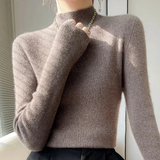 Suéter de mujer – Corte entallado – Punto de lana – Cuello alto – Ribete de canalé