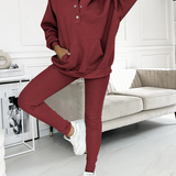 Conjunto de ropa de estar por casa para mujer – Punto suave – Top con hombros descubiertos – Pantalón ajustado