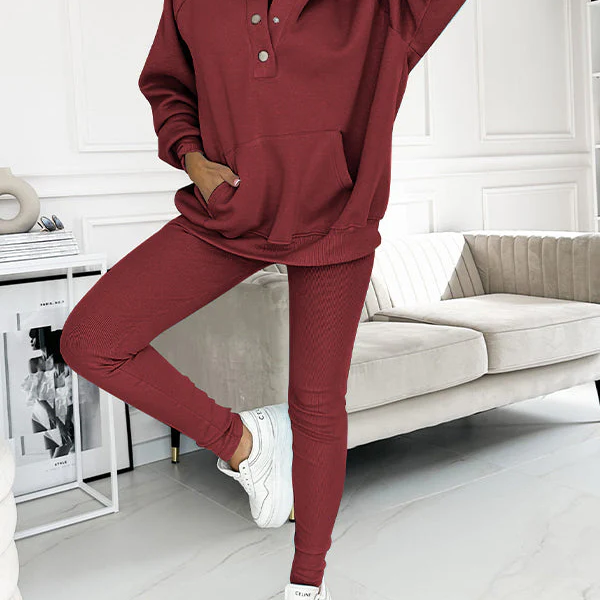 Conjunto de ropa de estar por casa para mujer – Punto suave – Top con hombros descubiertos – Pantalón ajustado