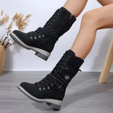 Botines de mujer – Parte superior estructurada a media pantorrilla – Cremallera lateral – Puños de malla – Suela con tacos