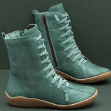 Botas altas para mujer - Piel auténtica - Cordones y cremallera lateral - Comodidad y estilo