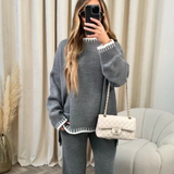 Conjunto de ropa de estar por casa para mujer: punto suave, corte holgado y pantalones anchos.