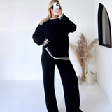 Conjunto de ropa de estar por casa para mujer: punto suave, corte holgado y pantalones anchos.