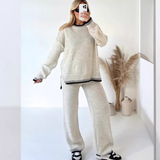 Conjunto de ropa de estar por casa para mujer: punto suave, corte holgado y pantalones anchos.