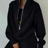 Conjunto de chándal para mujer – Corte holgado – Cuello con cremallera – Cintura elástica