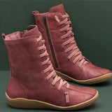 Botas altas para mujer - Piel auténtica - Cordones y cremallera lateral - Comodidad y estilo