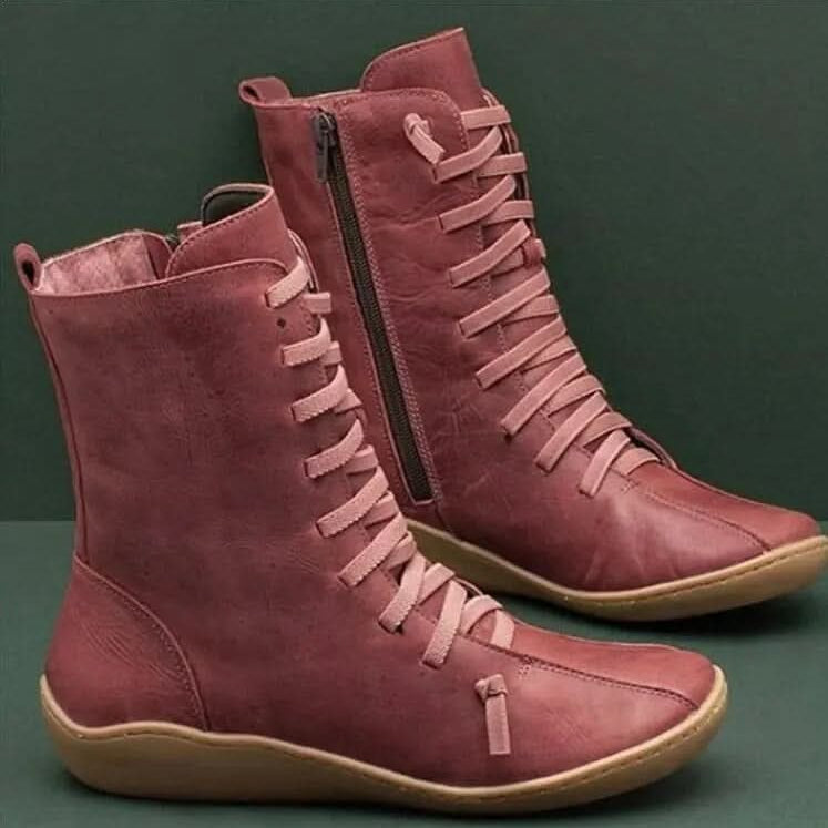 Botas altas para mujer - Piel auténtica - Cordones y cremallera lateral - Comodidad y estilo